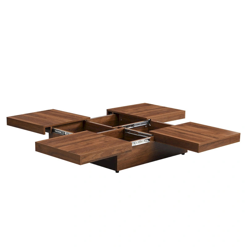 Table basse carrée en placage de marbre avec plateau coulissant et rangement en noyer 39,4