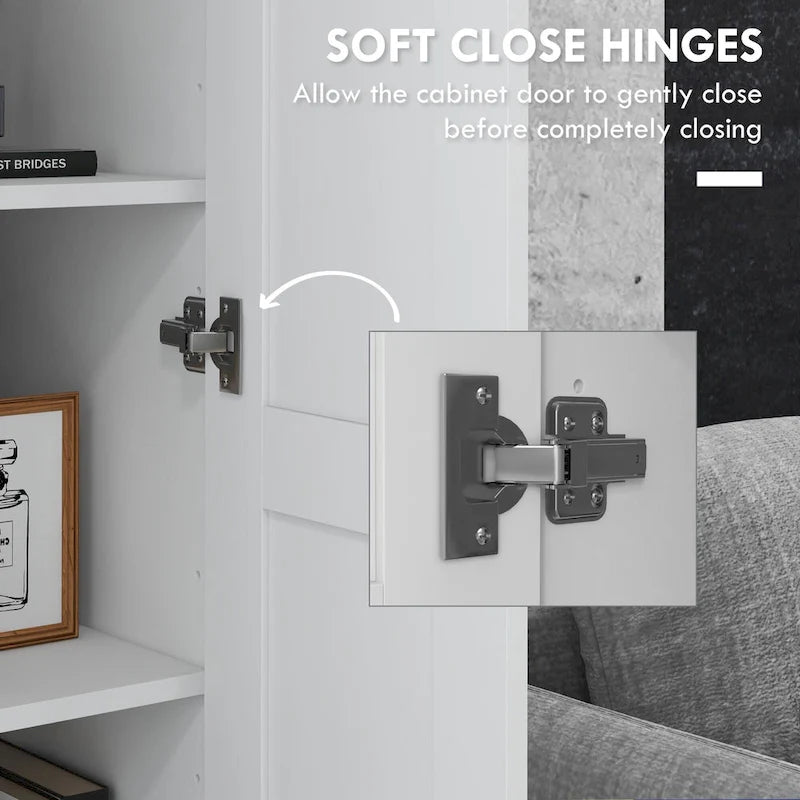 Meuble de rangement haut de 180 cm avec étagères amovibles, armoire de garde-manger de style moderne avec portes à fermeture douce, blanc