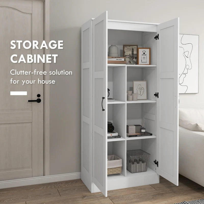 Meuble de rangement haut de 180 cm avec étagères amovibles, armoire de garde-manger de style moderne avec portes à fermeture douce, blanc