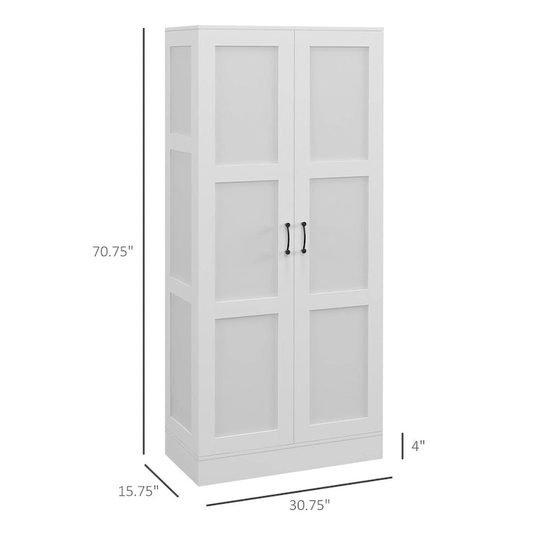 Meuble de rangement haut de 180 cm avec étagères amovibles, armoire de garde-manger de style moderne avec portes à fermeture douce, blanc
