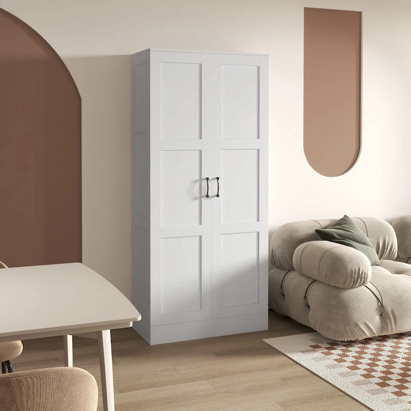 Meuble de rangement haut de 180 cm avec étagères amovibles, armoire de garde-manger de style moderne avec portes à fermeture douce, blanc