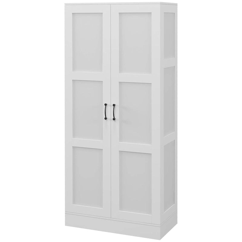 Meuble de rangement haut de 180 cm avec étagères amovibles, armoire de garde-manger de style moderne avec portes à fermeture douce, blanc