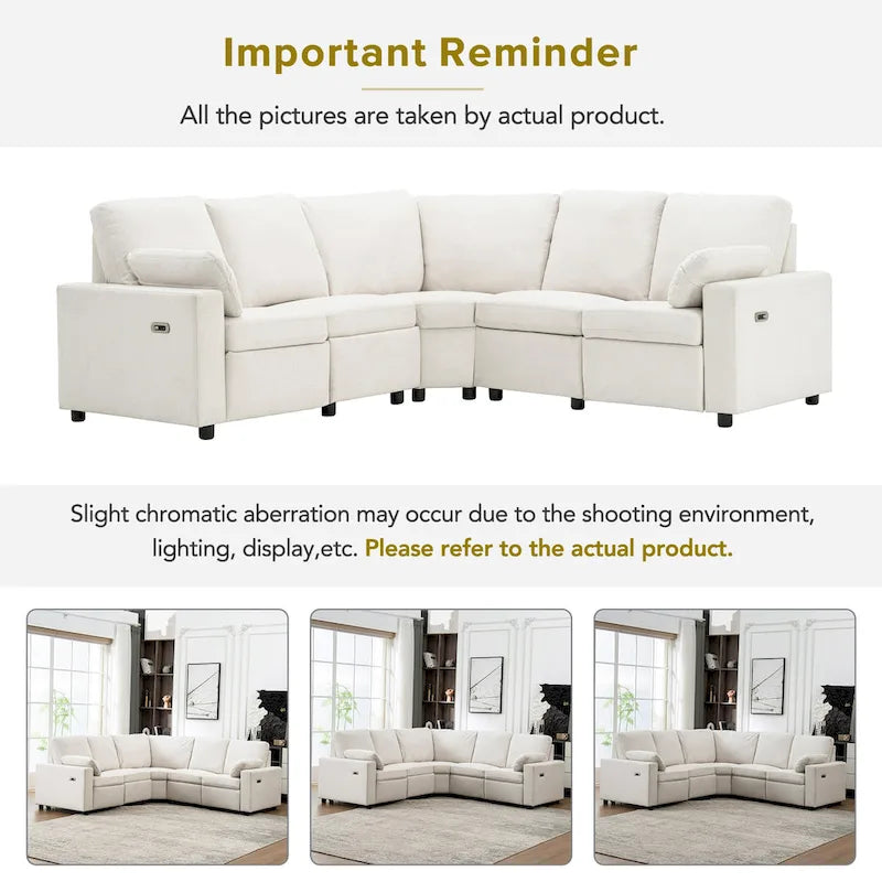 Canapé inclinable sectionnel 89 places avec home cinéma et deux ports USB, deux tiroirs de rangement pour le salon, beige