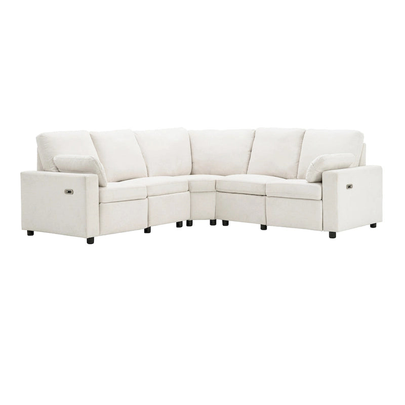 Canapé inclinable sectionnel 89 places avec home cinéma et deux ports USB, deux tiroirs de rangement pour le salon, beige