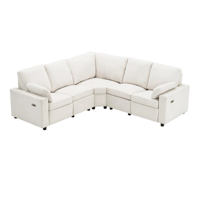 Canapé inclinable sectionnel 89 places avec home cinéma et deux ports USB, deux tiroirs de rangement pour le salon, beige