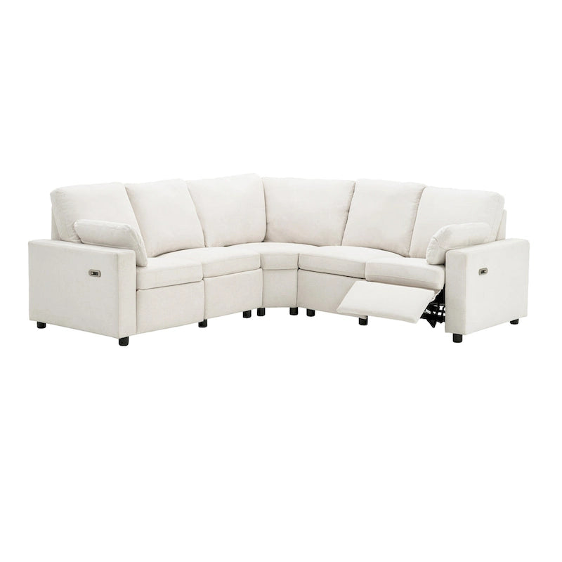 Canapé inclinable sectionnel 89 places avec home cinéma et deux ports USB, deux tiroirs de rangement pour le salon, beige