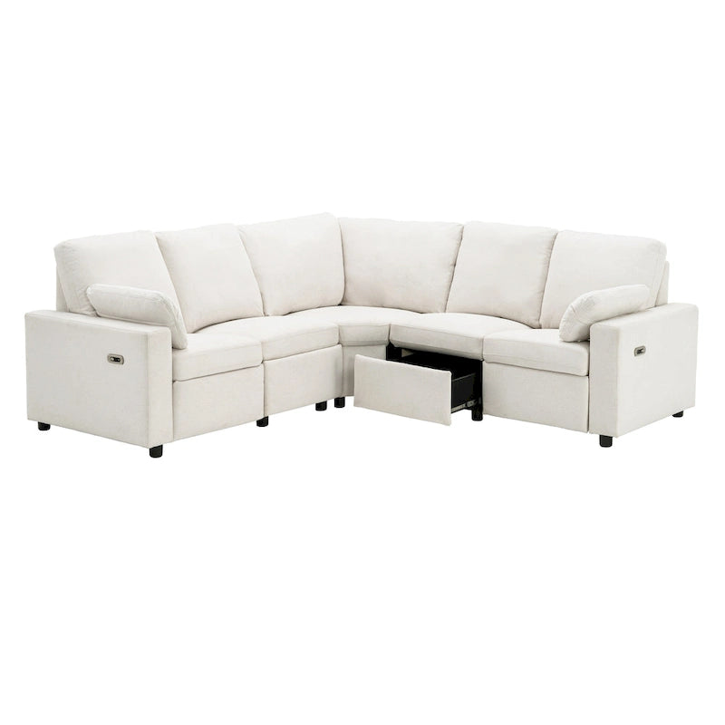 Canapé inclinable sectionnel 89 places avec home cinéma et deux ports USB, deux tiroirs de rangement pour le salon, beige