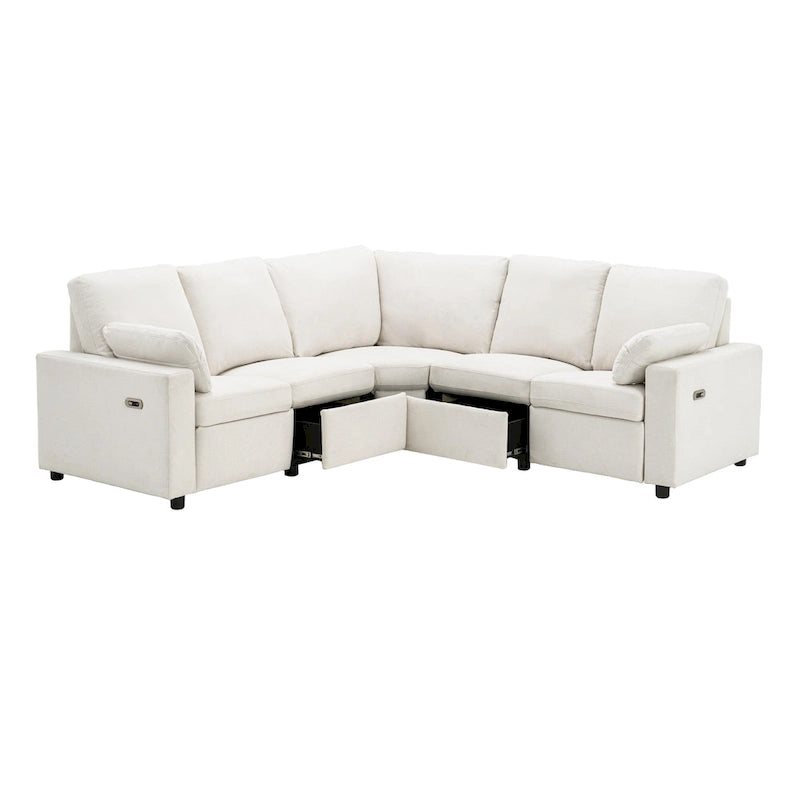 Canapé inclinable sectionnel 89 places avec home cinéma et deux ports USB, deux tiroirs de rangement pour le salon, beige