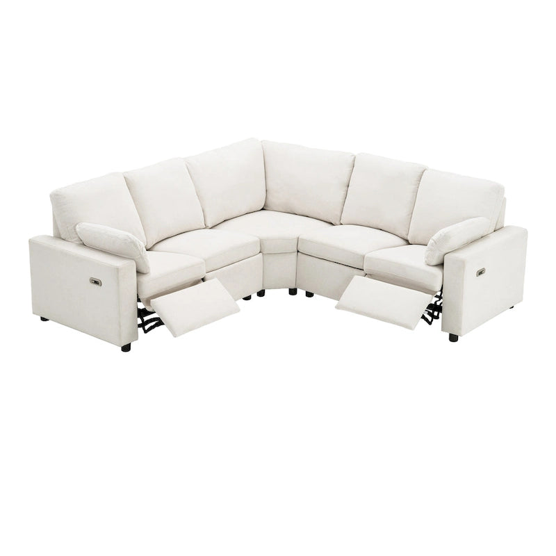 Canapé inclinable sectionnel 89 places avec home cinéma et deux ports USB, deux tiroirs de rangement pour le salon, beige