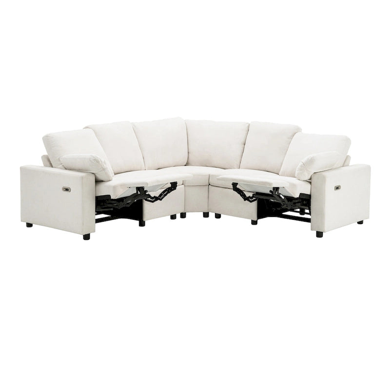 Canapé inclinable sectionnel 89 places avec home cinéma et deux ports USB, deux tiroirs de rangement pour le salon, beige