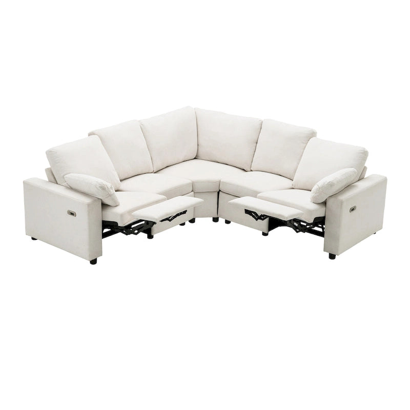 Canapé inclinable sectionnel 89 places avec home cinéma et deux ports USB, deux tiroirs de rangement pour le salon, beige
