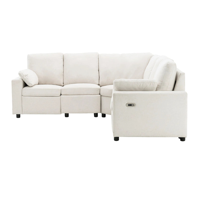 Canapé inclinable sectionnel 89 places avec home cinéma et deux ports USB, deux tiroirs de rangement pour le salon, beige