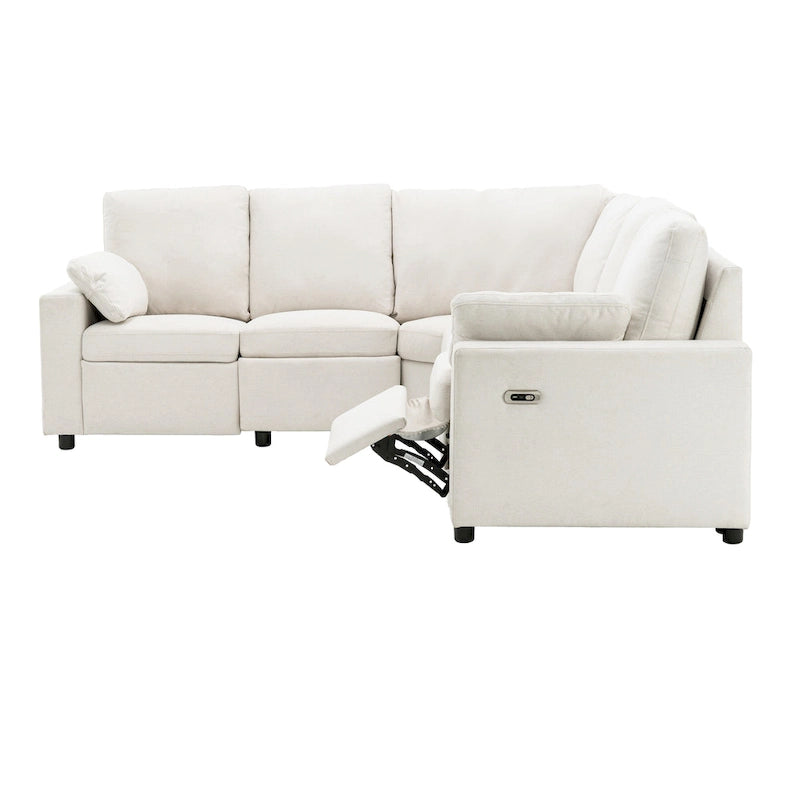 Canapé inclinable sectionnel 89 places avec home cinéma et deux ports USB, deux tiroirs de rangement pour le salon, beige