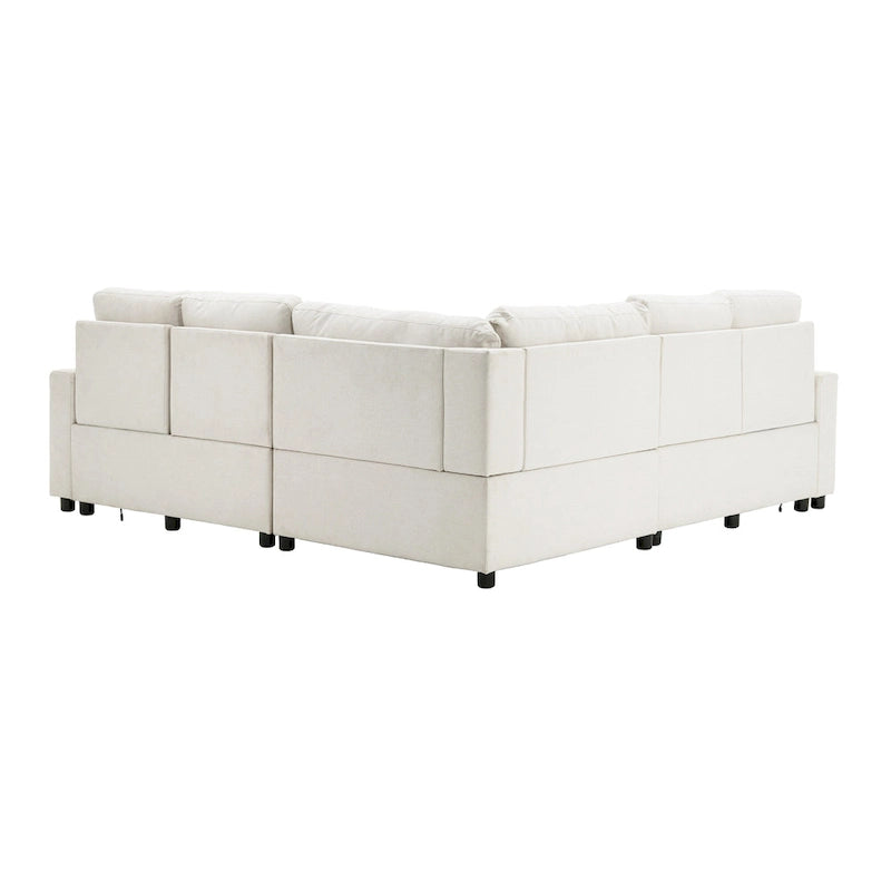 Canapé inclinable sectionnel 89 places avec home cinéma et deux ports USB, deux tiroirs de rangement pour le salon, beige