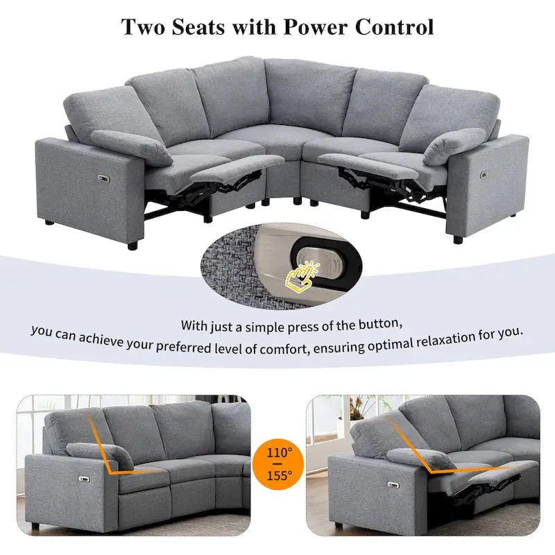Canapé inclinable sectionnel 89 places avec home cinéma et deux ports USB, deux tiroirs de rangement pour le salon, beige
