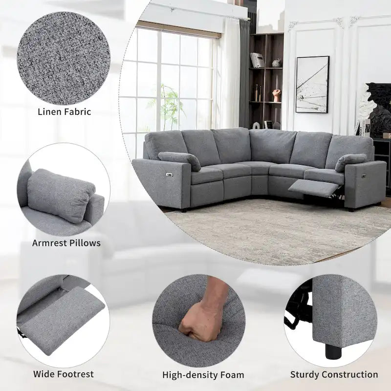 Canapé inclinable sectionnel 89 places avec home cinéma et deux ports USB, deux tiroirs de rangement pour le salon, beige