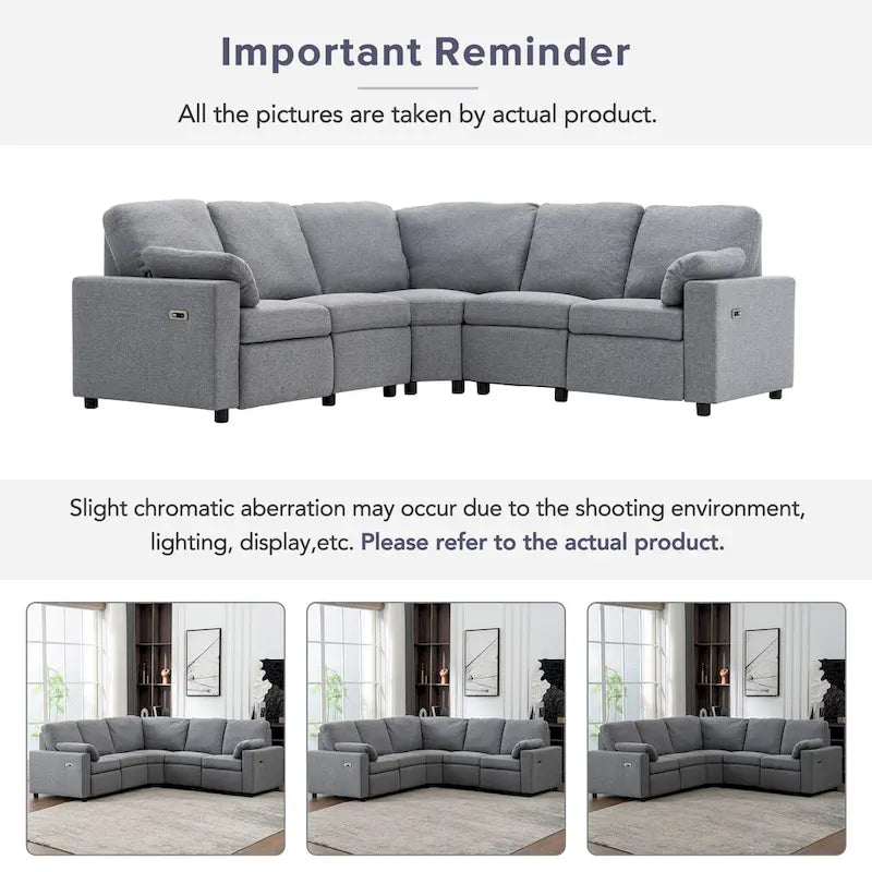 Canapé inclinable sectionnel 89 places avec home cinéma et deux ports USB, deux tiroirs de rangement pour le salon, beige