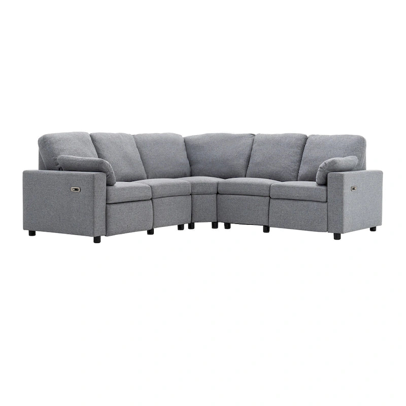 Canapé inclinable sectionnel 89 places avec home cinéma et deux ports USB, deux tiroirs de rangement pour le salon, beige