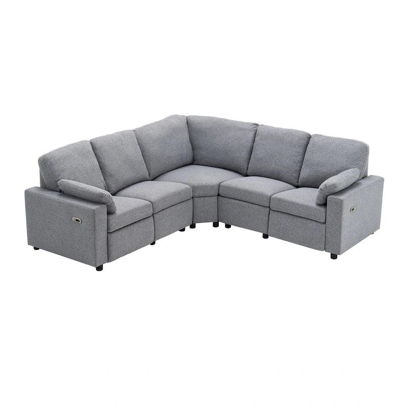 Canapé inclinable sectionnel 89 places avec home cinéma et deux ports USB, deux tiroirs de rangement pour le salon, beige