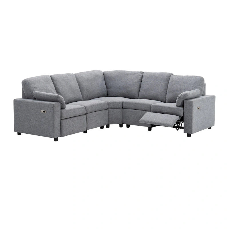 Canapé inclinable sectionnel 89 places avec home cinéma et deux ports USB, deux tiroirs de rangement pour le salon, beige