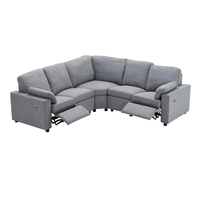 Canapé inclinable sectionnel 89 places avec home cinéma et deux ports USB, deux tiroirs de rangement pour le salon, beige