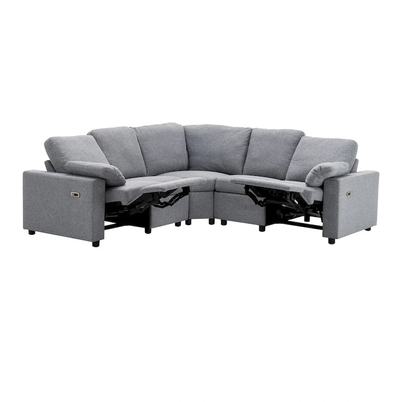 Canapé inclinable sectionnel 89 places avec home cinéma et deux ports USB, deux tiroirs de rangement pour le salon, beige
