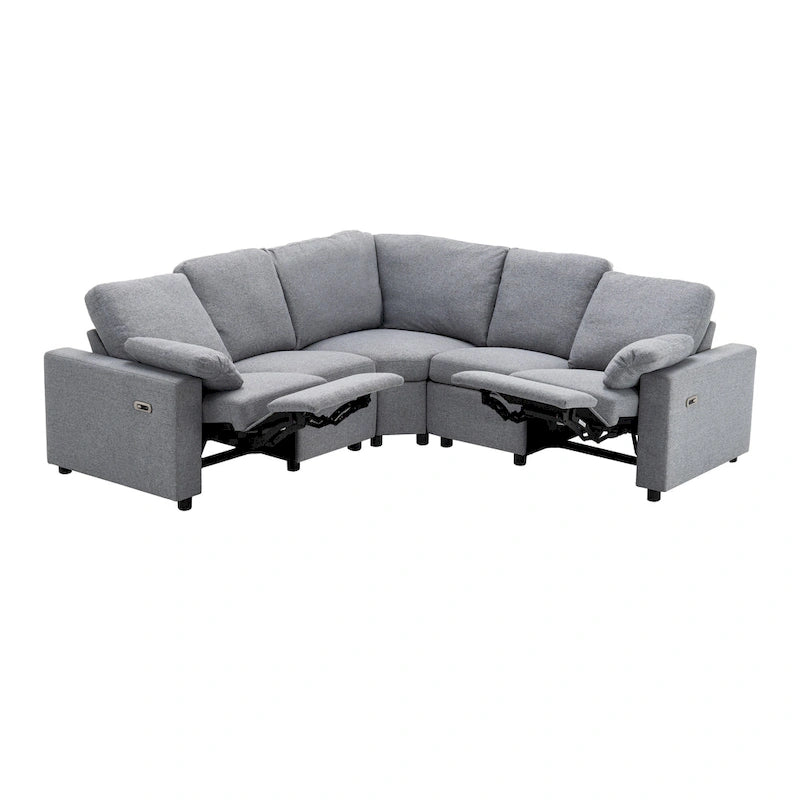 Canapé inclinable sectionnel 89 places avec home cinéma et deux ports USB, deux tiroirs de rangement pour le salon, beige