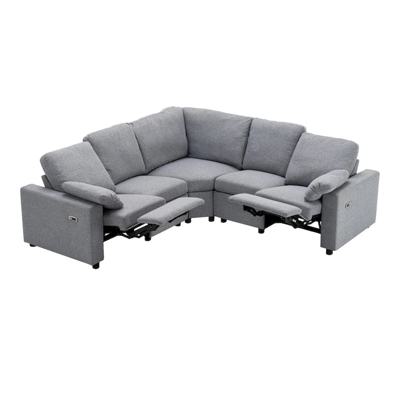 Canapé inclinable sectionnel 89 places avec home cinéma et deux ports USB, deux tiroirs de rangement pour le salon, beige
