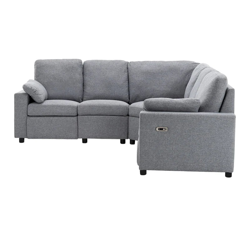 Canapé inclinable sectionnel 89 places avec home cinéma et deux ports USB, deux tiroirs de rangement pour le salon, beige