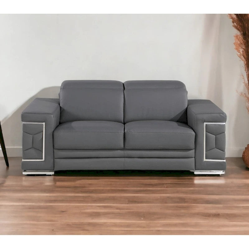 HomeRoots Canapé deux places en cuir véritable gris et argent de 71