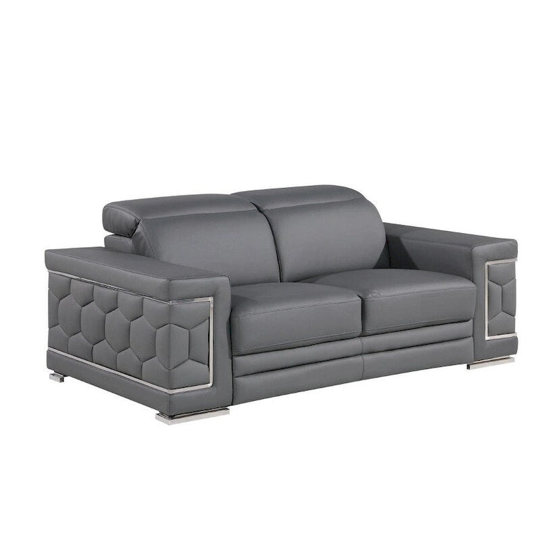 HomeRoots Canapé deux places en cuir véritable gris et argent de 71