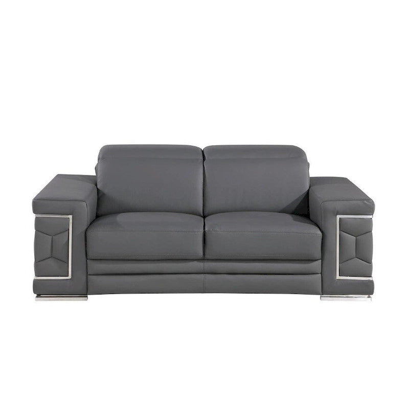 HomeRoots Canapé deux places en cuir véritable gris et argent de 71