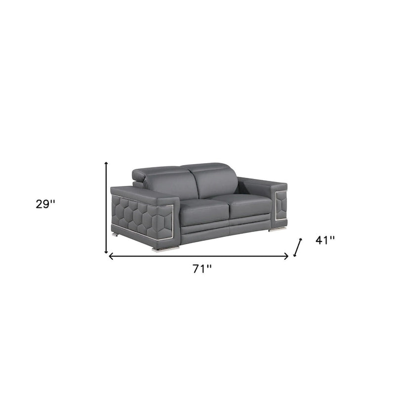 HomeRoots Canapé deux places en cuir véritable gris et argent de 71