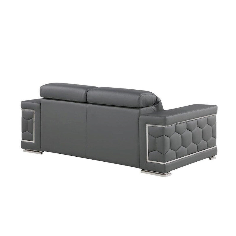 HomeRoots Canapé deux places en cuir véritable gris et argent de 71