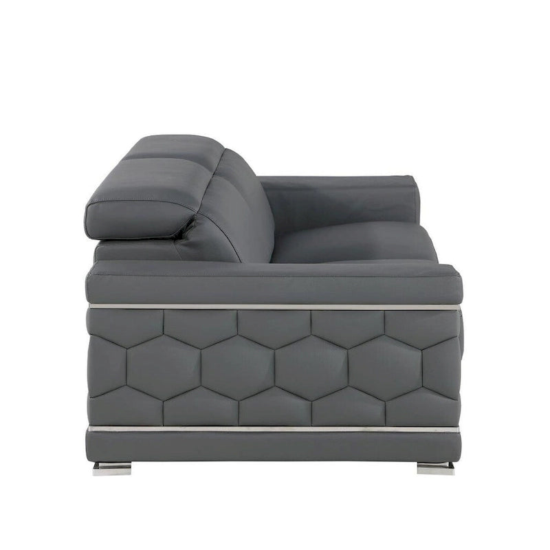 HomeRoots Canapé deux places en cuir véritable gris et argent de 71