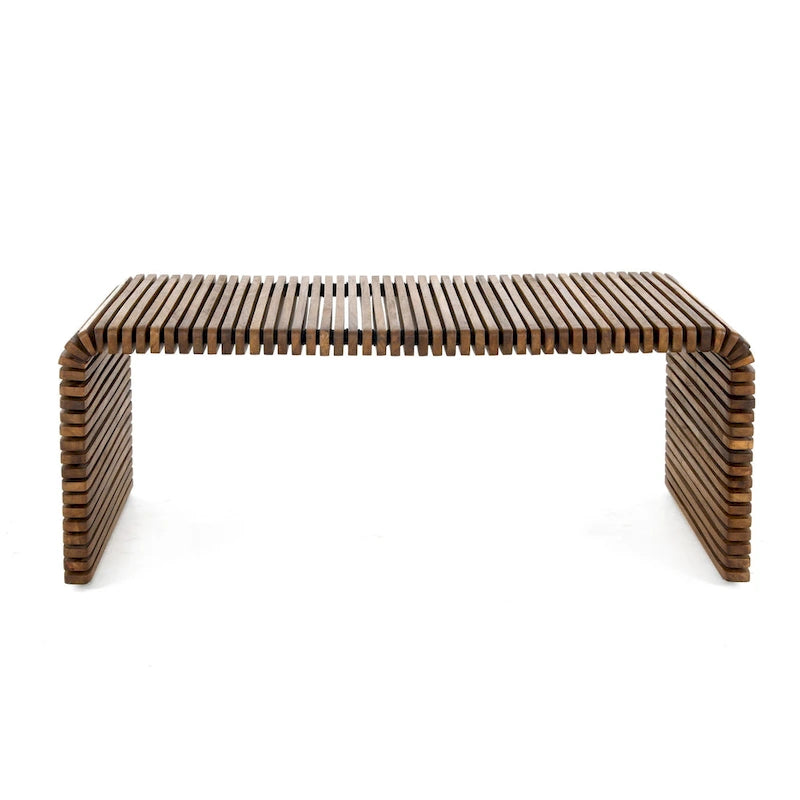 HomeRoots Table basse à rayures en bois massif marron 26 po - 26 X 18 X 48 po