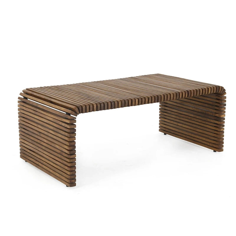 HomeRoots Table basse à rayures en bois massif marron 26 po - 26 X 18 X 48 po