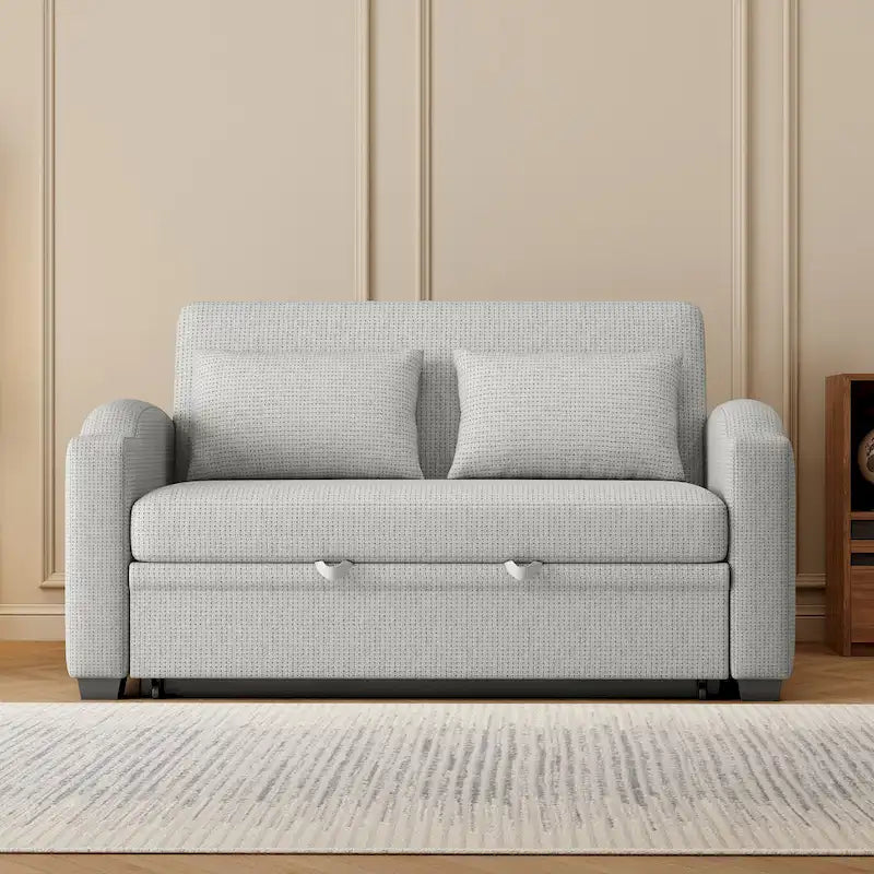 Canapé convertible 2 places en chenille avec dossier réglable, ports USB et porte-gobelets