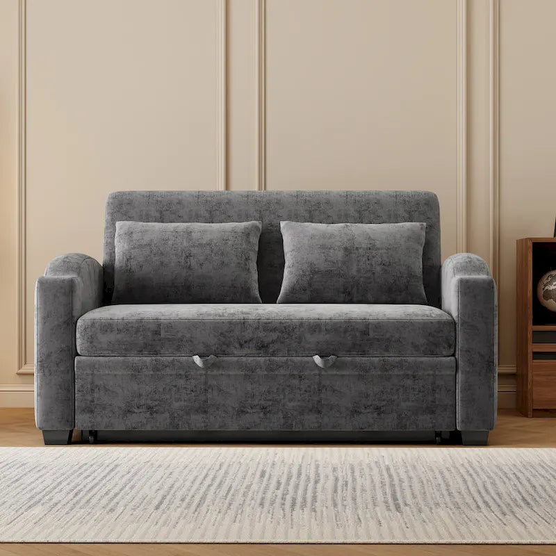 Canapé convertible 2 places en chenille avec dossier réglable, ports USB et porte-gobelets