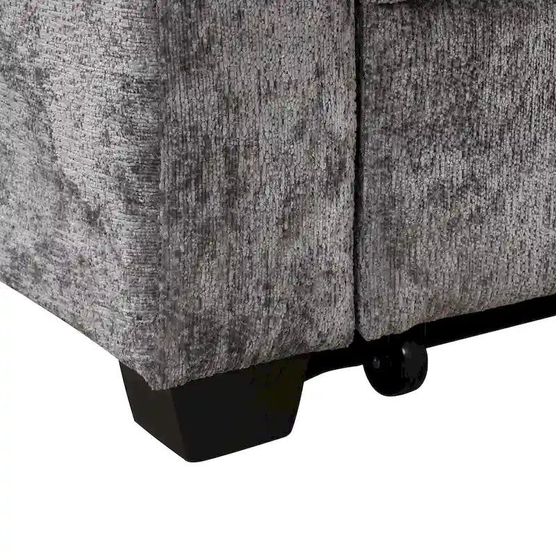 Canapé convertible 2 places en chenille avec dossier réglable, ports USB et porte-gobelets