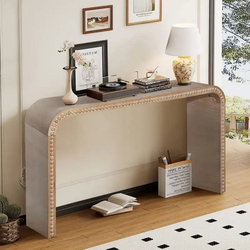 Table d'entrée 59, table console incurvée de style cascade avec perles en bois
