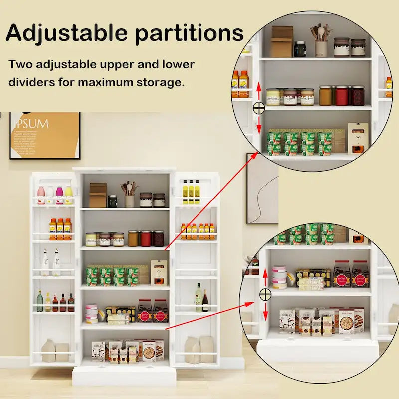 Armoire de cuisine indépendante avec 50 LED, buffet avec 2 portes et étagères, et 2 étagères réglables