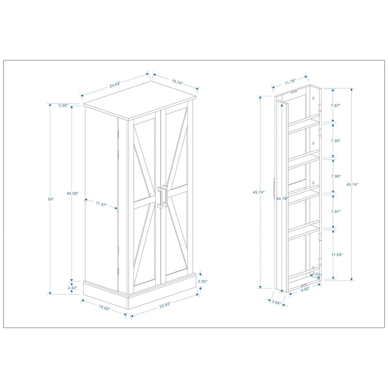 Armoire de cuisine indépendante avec 50 LED, buffet avec 2 portes et étagères, et 2 étagères réglables