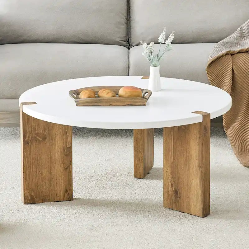 Table Basse Ronde Table Basse à Pieds Rectangulaires Table Centrale en Bois pour Salon