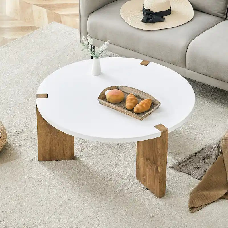 Table Basse Ronde Table Basse à Pieds Rectangulaires Table Centrale en Bois pour Salon