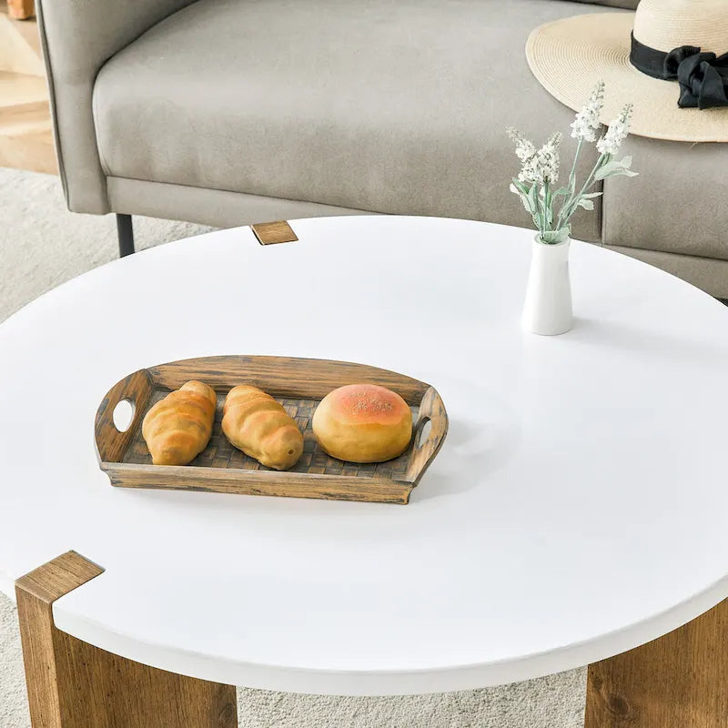 Table Basse Ronde Table Basse à Pieds Rectangulaires Table Centrale en Bois pour Salon