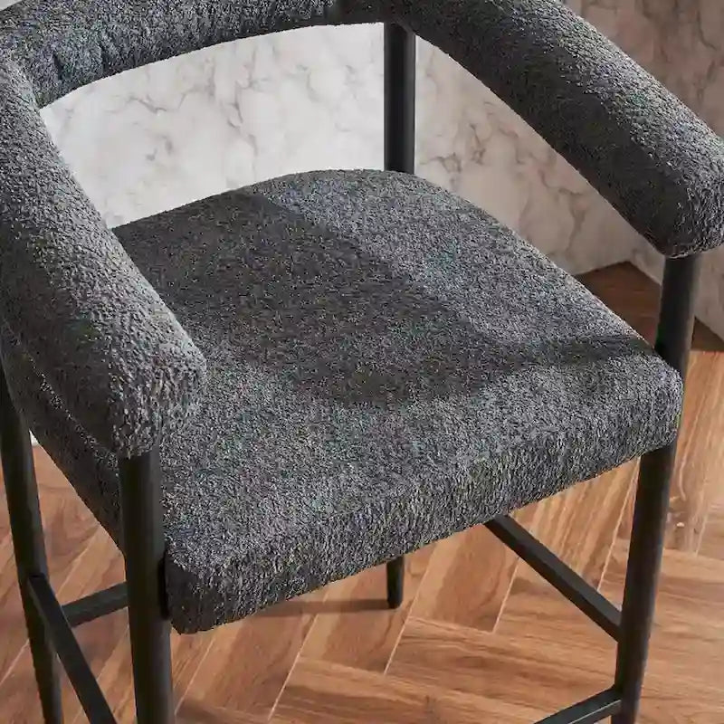 Tabourets de bar modernes en bouclette lot de 2, hauteur comptoir avec structure métallique et accoudoirs pour îlot de cuisine, salle à manger