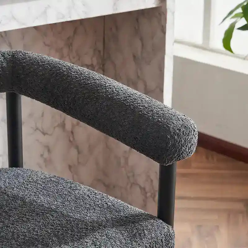 Tabourets de bar modernes en bouclette lot de 2, hauteur comptoir avec structure métallique et accoudoirs pour îlot de cuisine, salle à manger