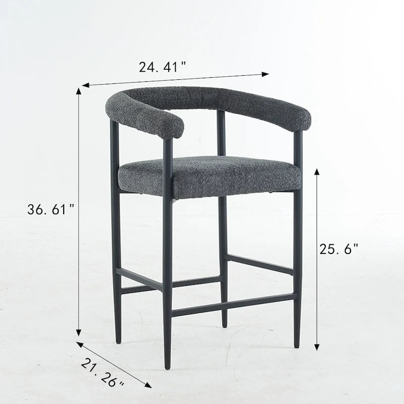Tabourets de bar modernes en bouclette lot de 2, hauteur comptoir avec structure métallique et accoudoirs pour îlot de cuisine, salle à manger