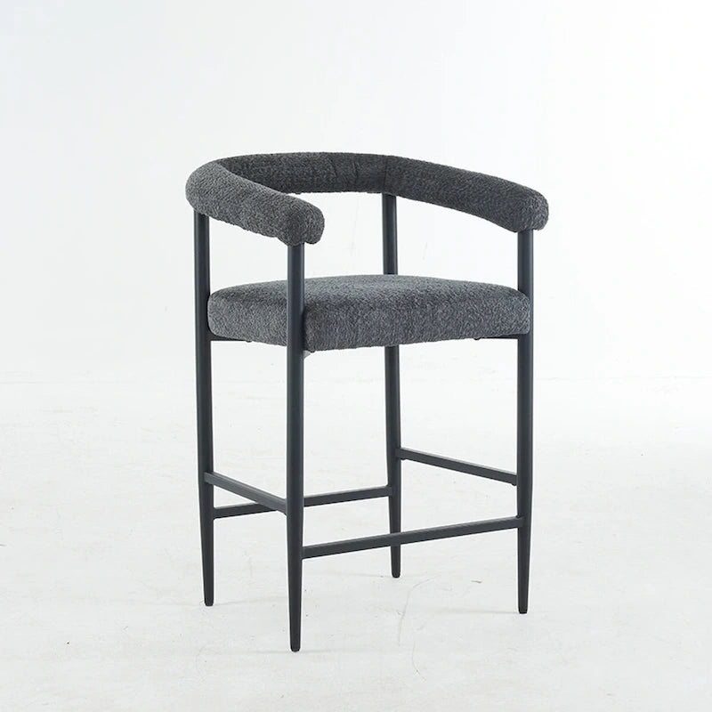 Tabourets de bar modernes en bouclette lot de 2, hauteur comptoir avec structure métallique et accoudoirs pour îlot de cuisine, salle à manger